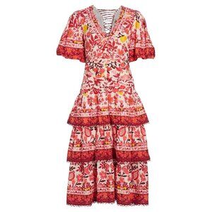 NWT Farm Rio Romantic Orchard Short Sleeve Lace-Up Midi Dress XS MSRP $315